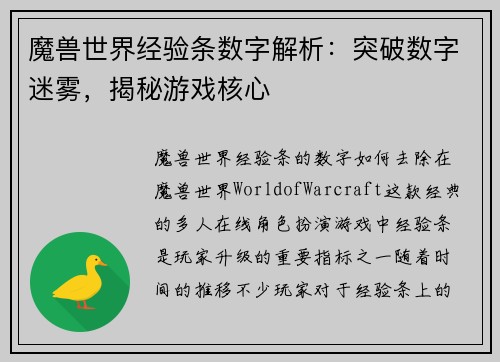 魔兽世界经验条数字解析：突破数字迷雾，揭秘游戏核心